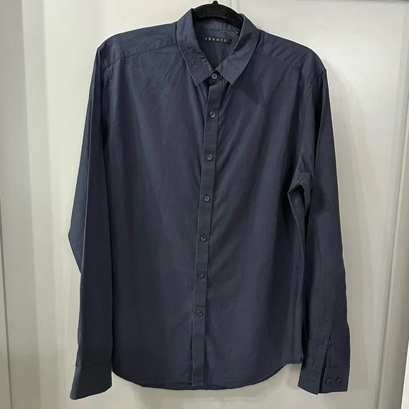 Theory Button Down Navy Blue and Black Patterned Formal Shirt Size Medium - Picture 1 of 6